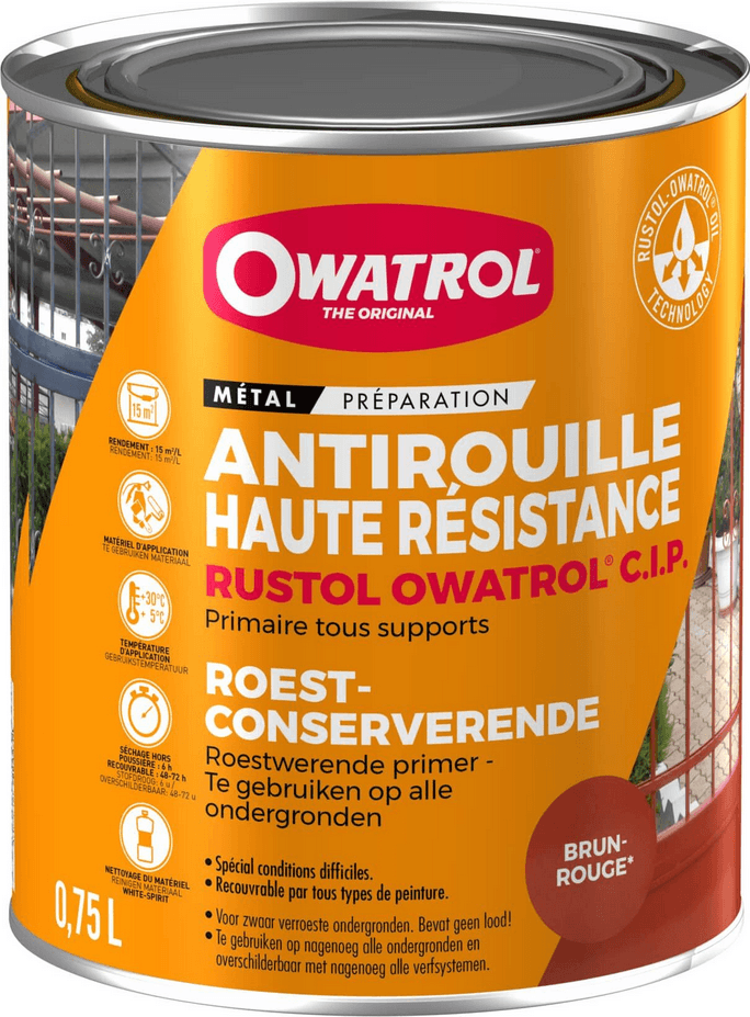 Primaire antirouille haute résistance RUSTOL® OWATROL CIP 0,75L
