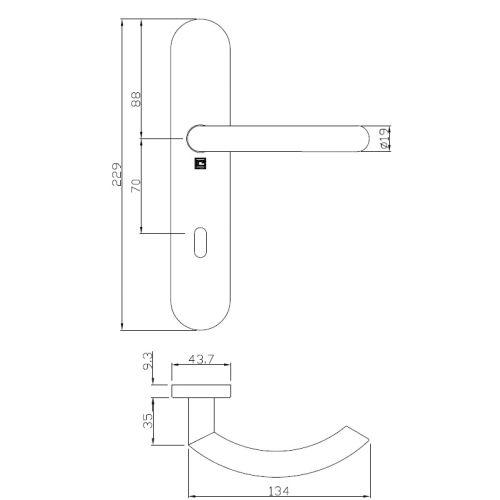 Ensemble double bequille sur plaque JADE série 1094 - Cle L - inox brossé