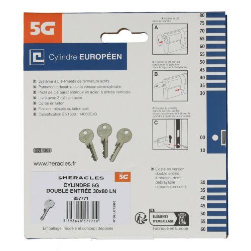 HERACLES ZL-C100011 cylindre à double entrée 5 goupilles 5G 30 x 40 mm laiton ni