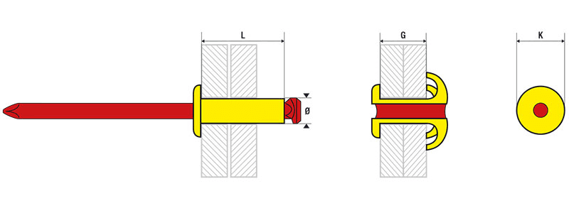 Rivet éclaté - alu/acier - tête plate - JAUNE RAL1006