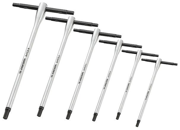 Jeu de 6 clé mâle en T avec barre coulissante