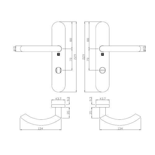 Ensemble double bequille sur plaque JADE série 1094 - Condamnation - inox brossé