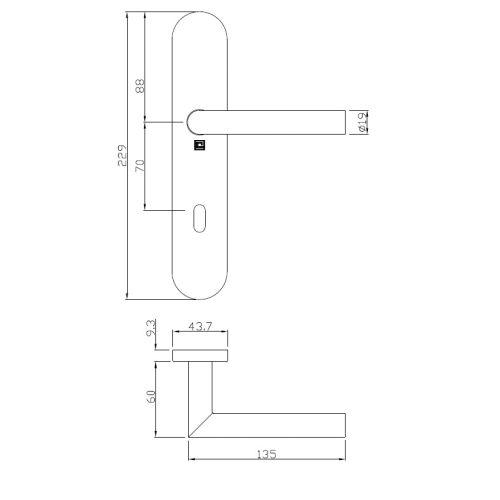 Ensemble double bequille sur plaque JADE série 1394 - Cle L - inox brossé