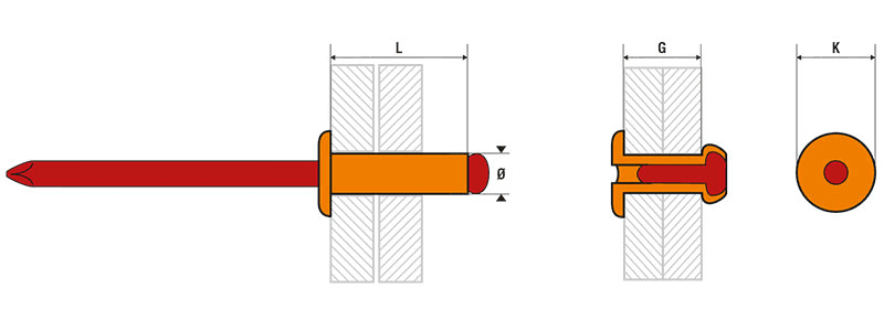 Rivet standard - alu/acier - tête plate