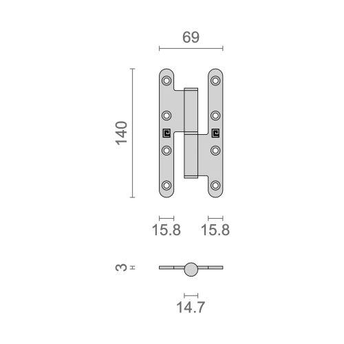 HERACLES Q-PAB14070-D paumelle à bois inox droit 140 x 70 mm