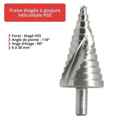 HANGER 153638 fraise étagée à goujure hélicoïdale HSS 6 à 38 mm