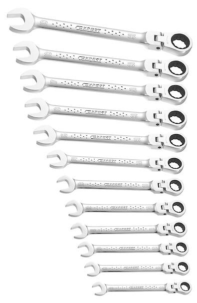 EXPERT - Jeu de 12 cles mixtes a cliquet articulees