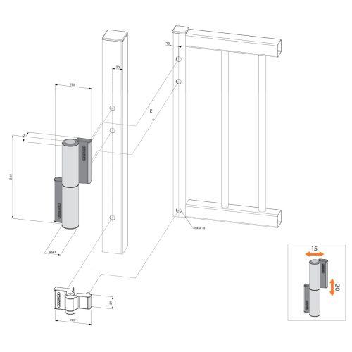 LOCINOX P00008665-9005 ferme portillon 2/1 charnière noir 9005 largeur 1,1 m 75