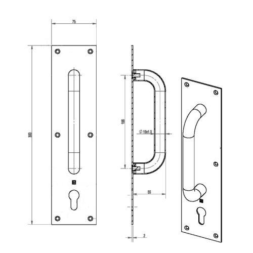 Poignée sur plaque tirage inox brossé - JADE - Inox - Clé I