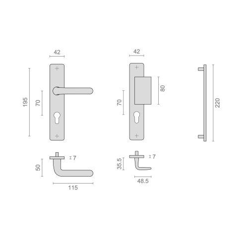 Ensemble double béquille sur plaque clé I(cylindre euro) argent - HERACLES XENIA