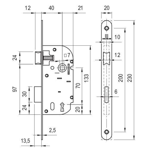 Coffre à larder monopoint étroit Série L100NF - Axe 40 MM - Clé L - Blanc