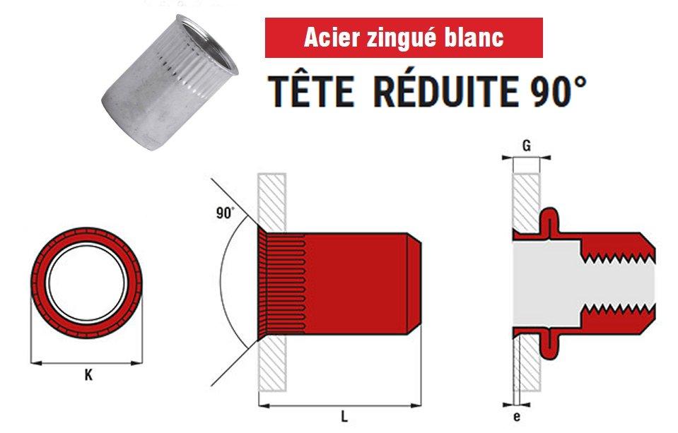 Écrou à sertir cranté - acier zingué - tête réduite 90°