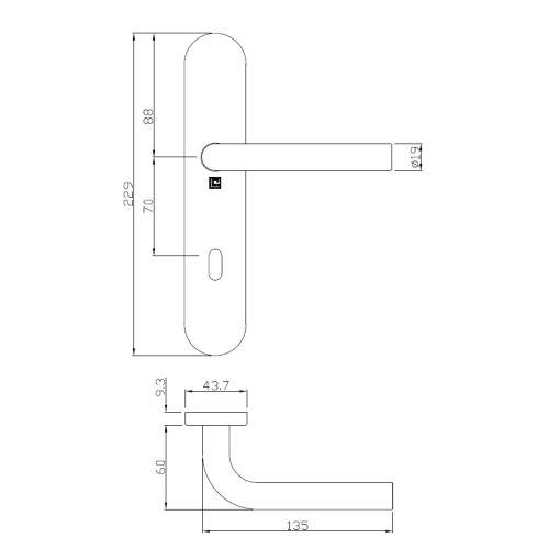 Ensemble double bequille sur plaque JADE série 1194 - Clé L - inox