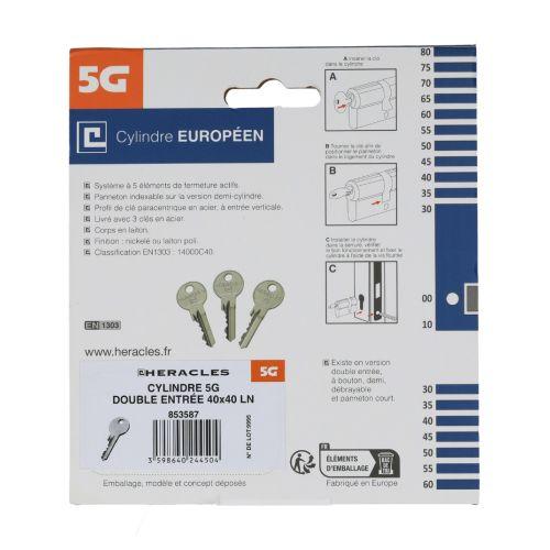 HERACLES ZL-C100014 cylindre à double entrée 5 goupilles 5G 40 x 40 mm laiton ni