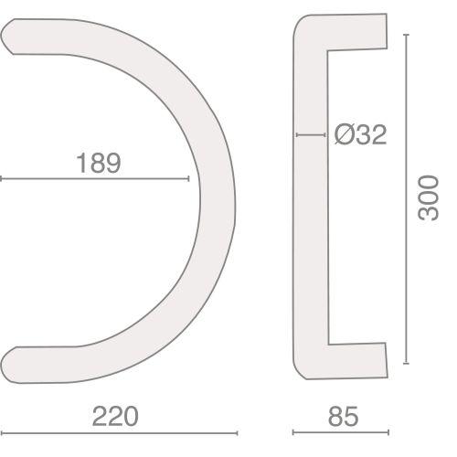 HERACLES B-INOX-PT205 ensemble de poignées demi lune série 621 inox 32 x 300 mm