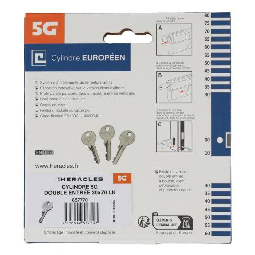 HERACLES ZL-C100011 cylindre à double entrée 5 goupilles 5G 30 x 40 mm laiton ni