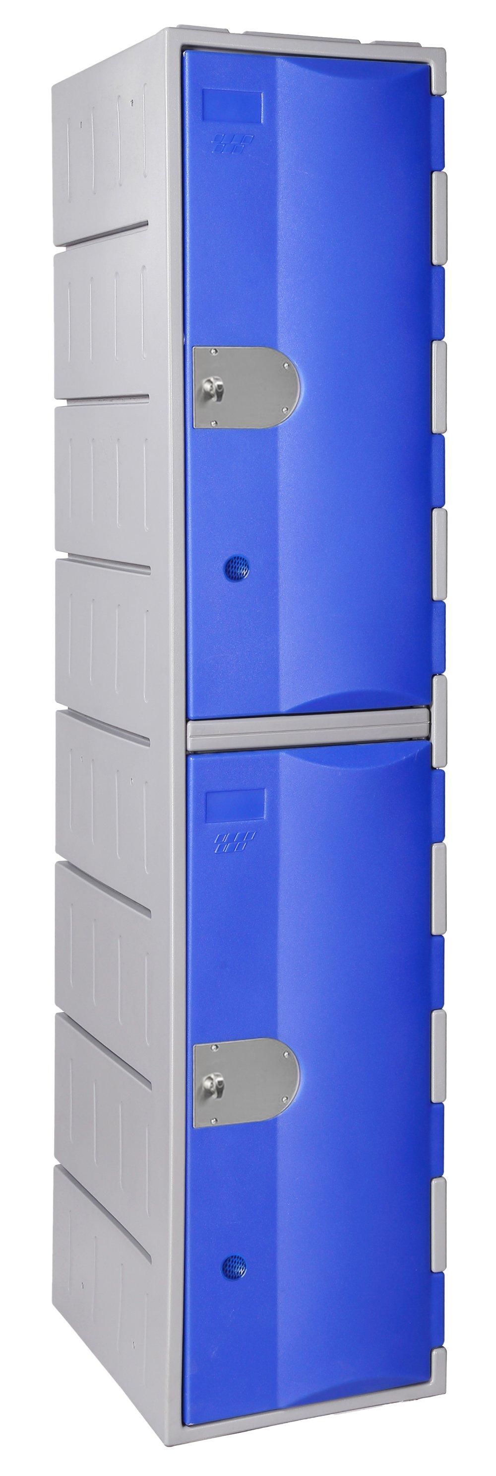 VESTIAIRE MONOBLOC MULTICASES POLYETHYLENE 2 PORTES BLEUES 385X515X1810
