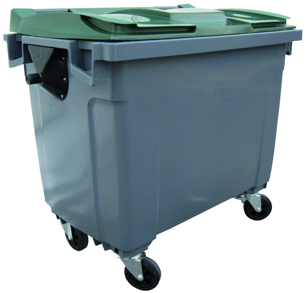 CONTENEUR 4 ROUES CORPS GRIS/ COUVERCLE VERT