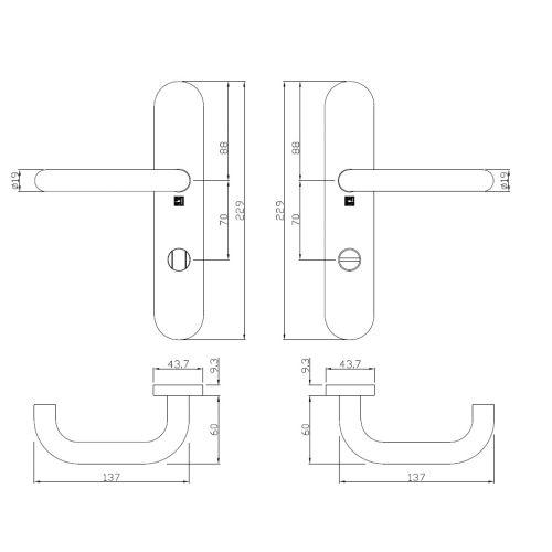 Ensemble double bequille sur plaque JADE série 1294 - voyant- inox brossé