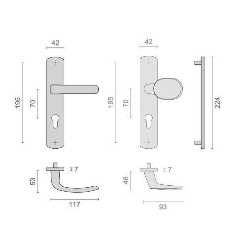 HERACLES B-ELFE-10 ensemble sur plaque entraxe 195 mm palière clé I chromé mat E