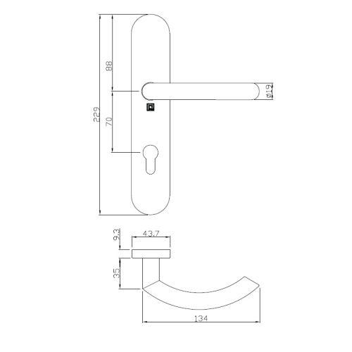 Ensemble double bequille sur plaque JADE série 1094 - Clé I - inox brossé