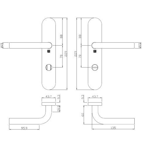 Ensemble double bequille sur plaque JADE série 1194 - Condamnation - inox