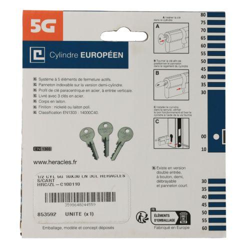 HERACLES ZL-C100011 cylindre à double entrée 5 goupilles 5G 30 x 40 mm laiton ni