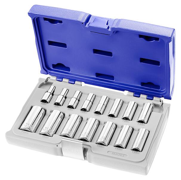 COFFRET DOUILLES LONGUES 3/8"" 6 PANS 15 PIECES
