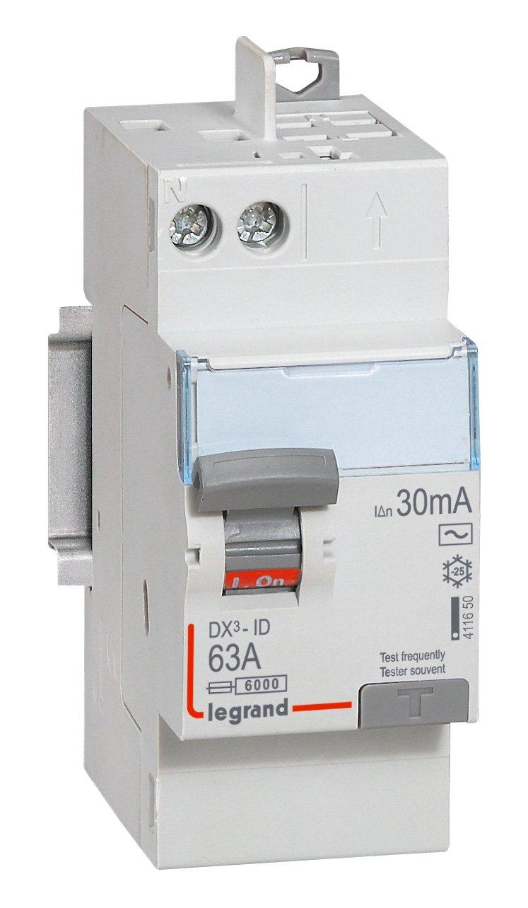 Interrupteur différentiel 2P 230V~ 63A type AC 30mA - 2 modules LEGRAND