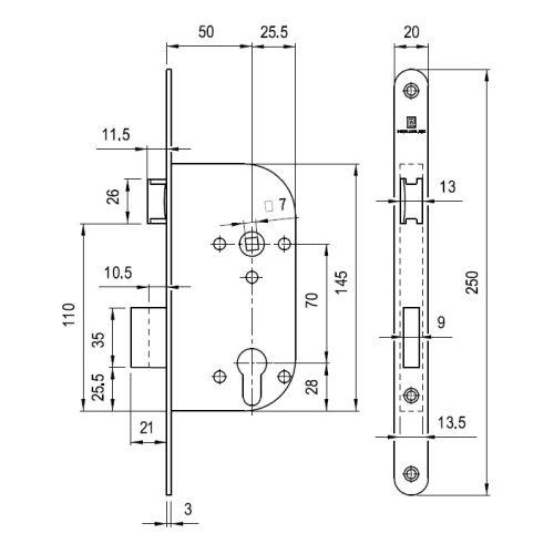Coffre à larder monopoint Série L370 - Axe 50 MM - Clé I - Inox - 250 X 20 MM