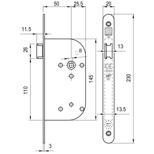 Coffre à larder monopoint Série L700-NFQC - Axe 50 MM - BDC - Carré 8 MM - Noir