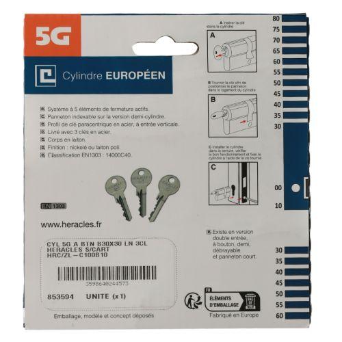 HERACLES ZL-C100011 cylindre à double entrée 5 goupilles 5G 30 x 40 mm laiton ni