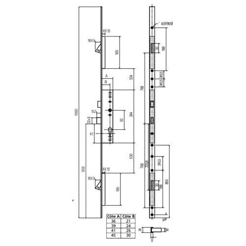 HERACLES MX-F700-41-0 serrure 3 points TF 700 coffre 41 mm axe 26 mm têtière en