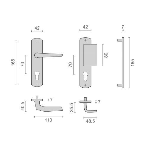 Ensemble double bequille sur plaque KROM - Chromé - Bec de cane - 170MM