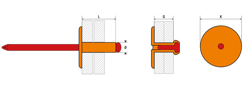 Rivet standard - alu/acier - tête extra large