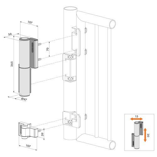 LOCINOX P00008665-9005 ferme portillon 2/1 charnière noir 9005 largeur 1,1 m 75