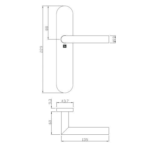 Ensemble double bequille sur plaque JADE série 1394 - Bec de Cane - inox