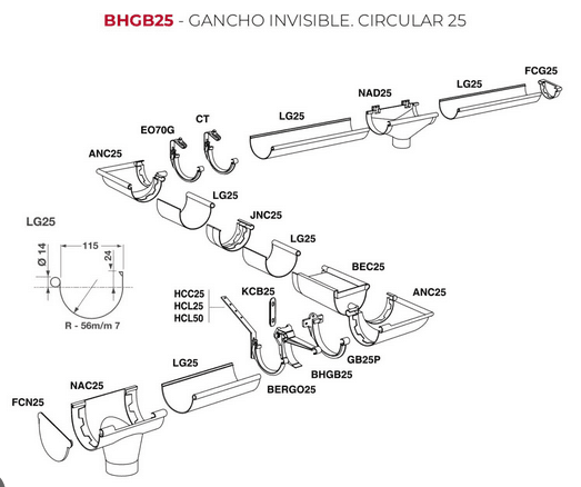 CROCHET BANDEAU INVISIBLE GOUTTIERE DEMI-RONDE 25