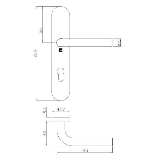 Ensemble double bequille sur plaque JADE série 1194 - Clé I - inox