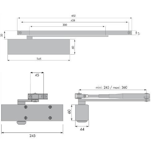 HERACLES G-HR300111 ferme-porte force 2-6 - bras compas standard couleur argent