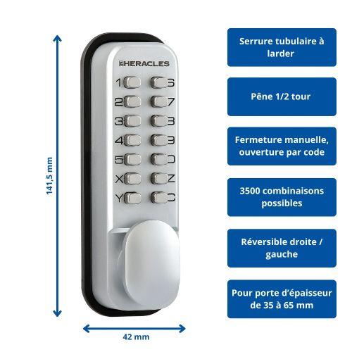 HERACLES HCODE-E serrure à code mécanique à larder pêne demi-tour réversible HCO