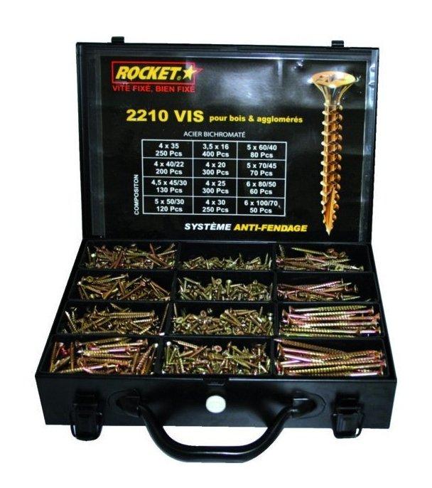 Mallette 2210 vis rocket tete fraisée Pozidriv acier bichromaté