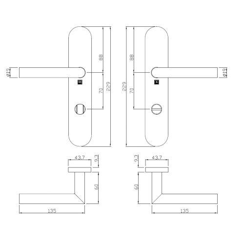 Ensemble double bequille sur plaque JADE série 1394 - voyant- inox brossé