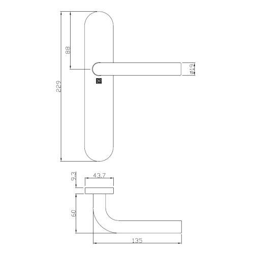 Ensemble double bequille sur plaque JADE série 1194 - Bec de Cane - inox