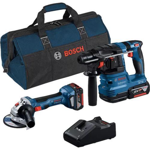 Combo-kit 2 outils 18V Bosch (GWS 18V-7 + GBH 18V-22) + 2 batteries 4 Ah + charg