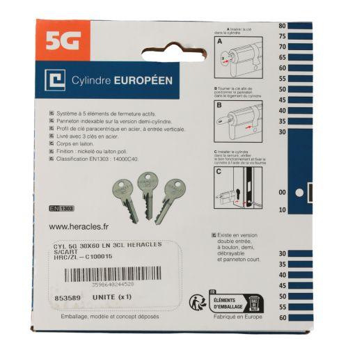 HERACLES ZL-C100011 cylindre à double entrée 5 goupilles 5G 30 x 40 mm laiton ni