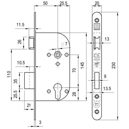 Coffre à larder monopoint Série L700-NFQC - Axe 50 MM - Clé I - Carré 7MM - Noir