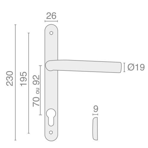 Ensemble double bequille sur plaque JADE série 1394 - Clé I - inox - Etroite