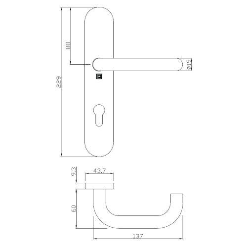 Ensemble double bequille sur plaque JADE série 1294 - Clé I - inox