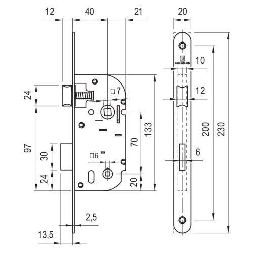 Coffre à larder monopoint étroit Série L100NF - Axe 40 MM - Condamnation - Blanc